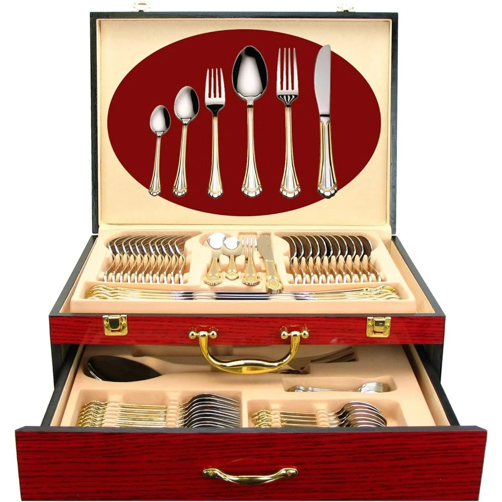 75-Pc Luxury Flatware, w/Storage Case 24K